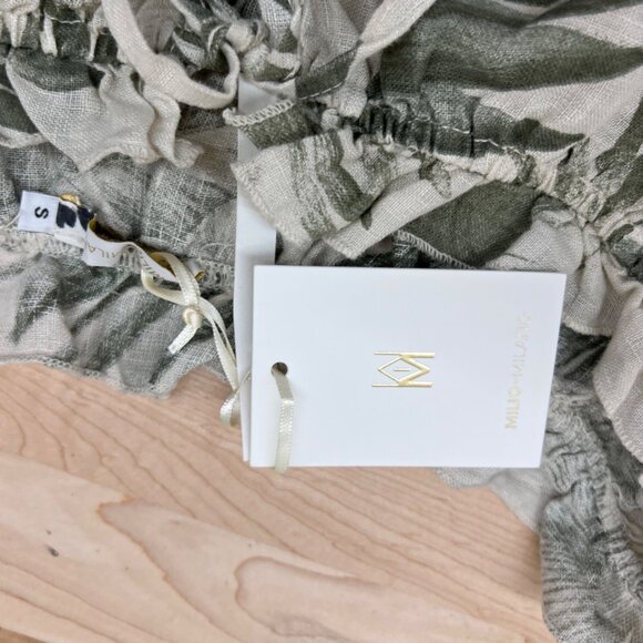 Milio Milano Linen Off-Shoulder Crop Blouse Tropical Green Cream Size Small NWT - Picture 6 of 9